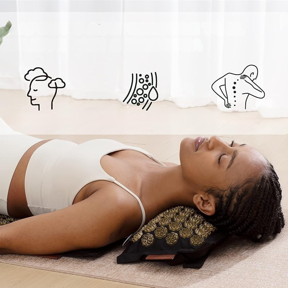 Tapis d'Acupression Lotus — Set Détente Tapis + Coussin · Or