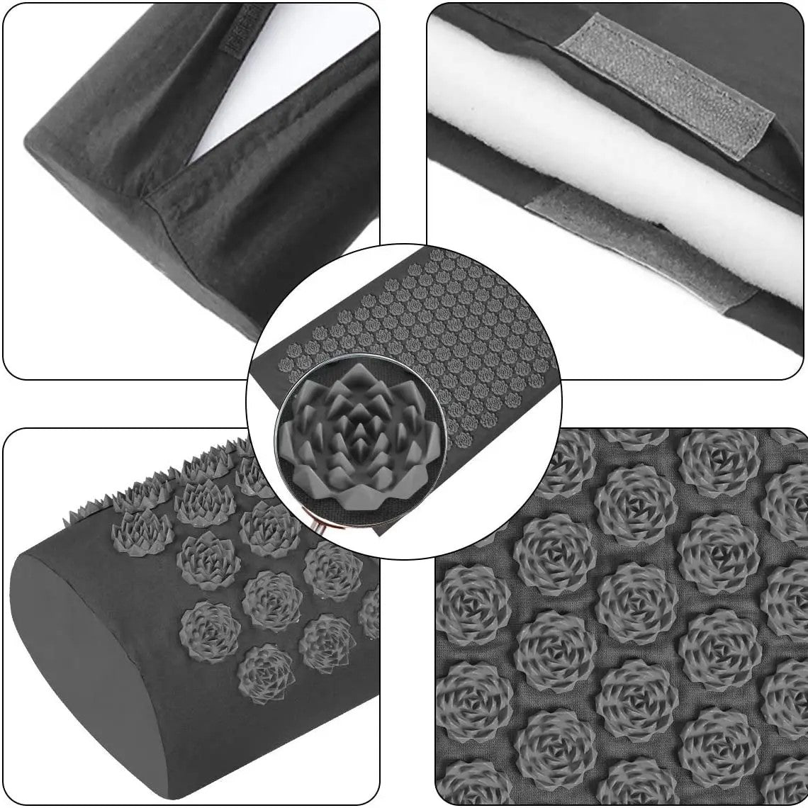Tapis d'Acupression Lotus — Set Détente Tapis + Coussin · Gris