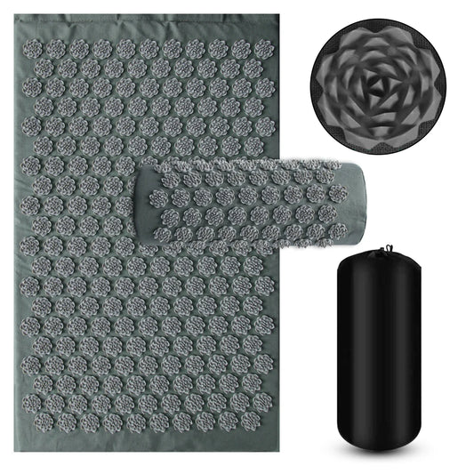 Tapis d'Acupression Lotus — Set Détente Tapis + Coussin · Gris