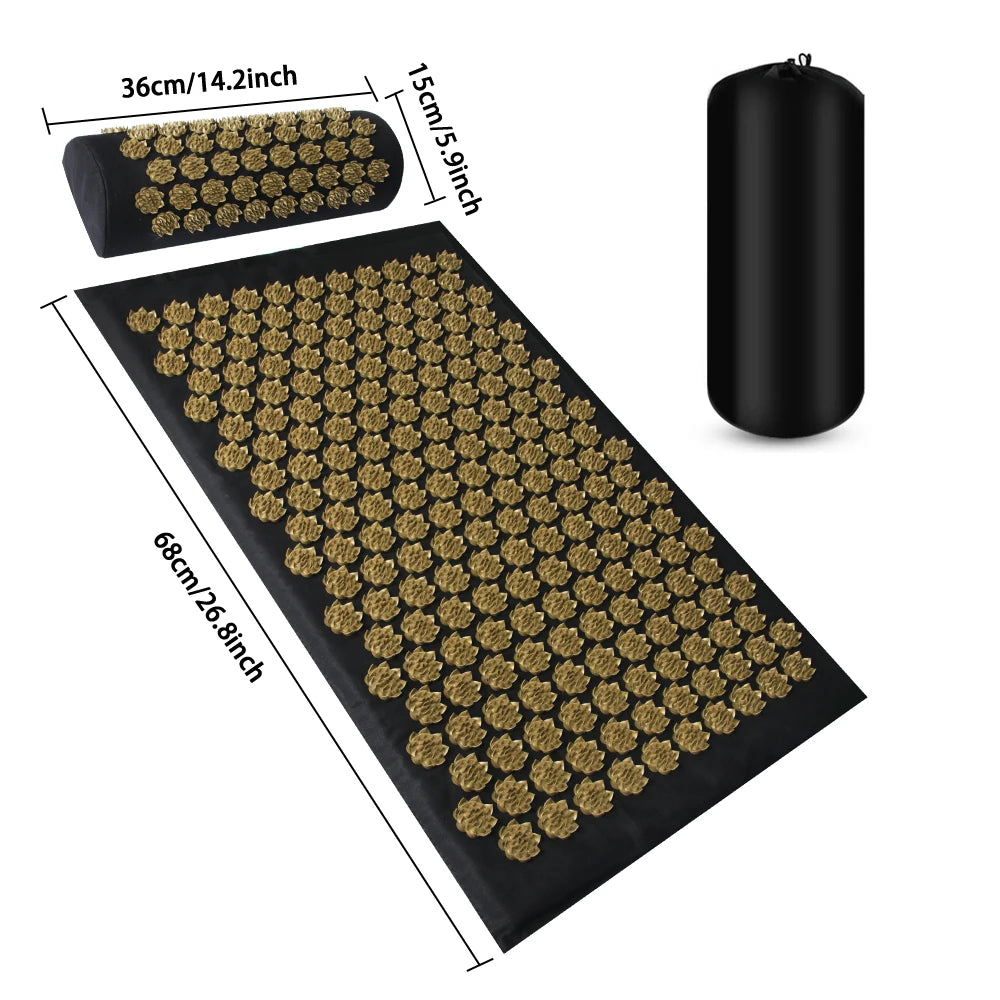 Tapis d'Acupression Lotus — Set Détente Tapis + Coussin · Or