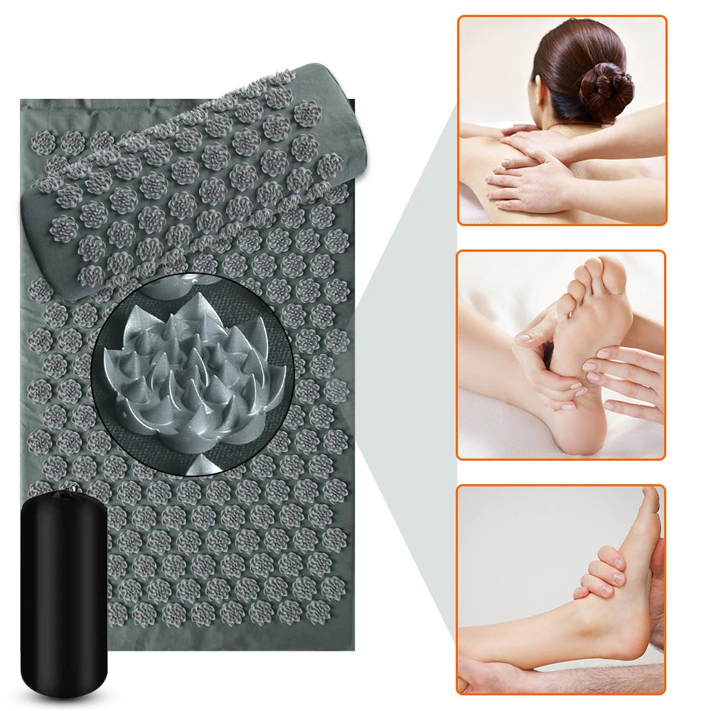 Tapis d'Acupression Lotus — Set Détente Tapis + Coussin · Gris